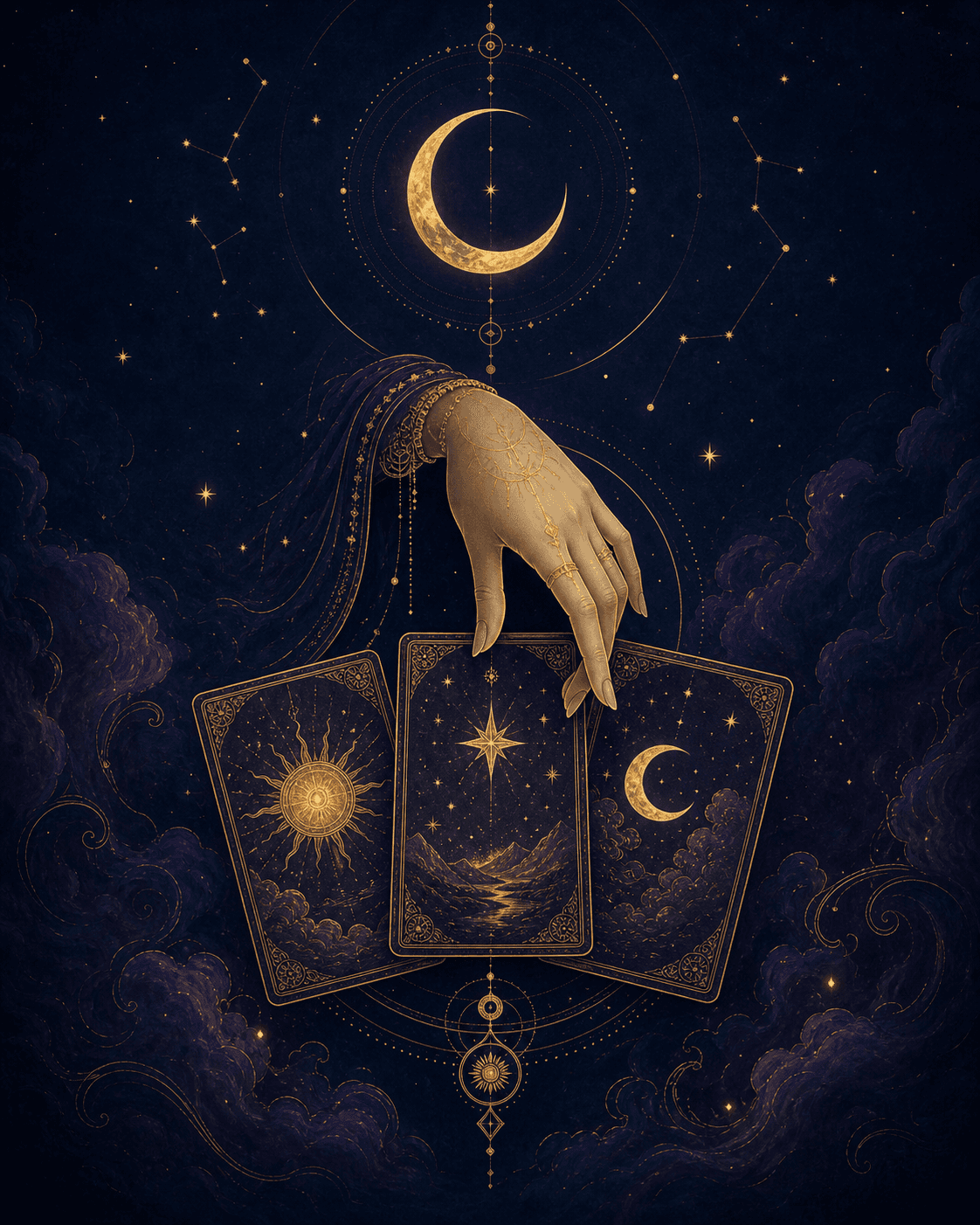 Tarot reading celestial illustration